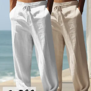 2pcs Men's Lightweight Breathable Summer Pants - White