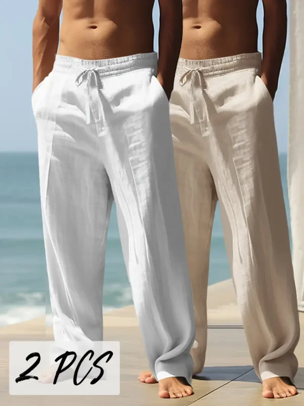 2pcs Men's Lightweight Breathable Summer Pants - White