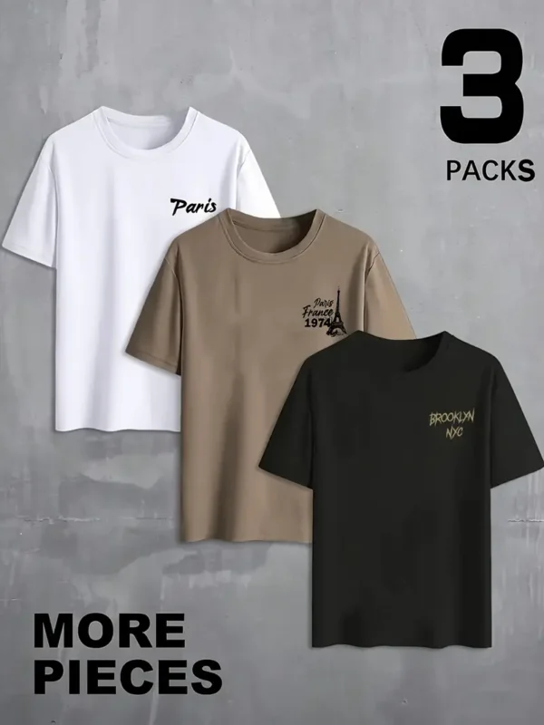 Men's English Print Crew Neck T-Shirt Set