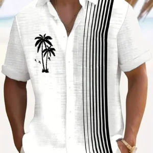 Men's Casual Coconut Tree Stripe Print Shirt