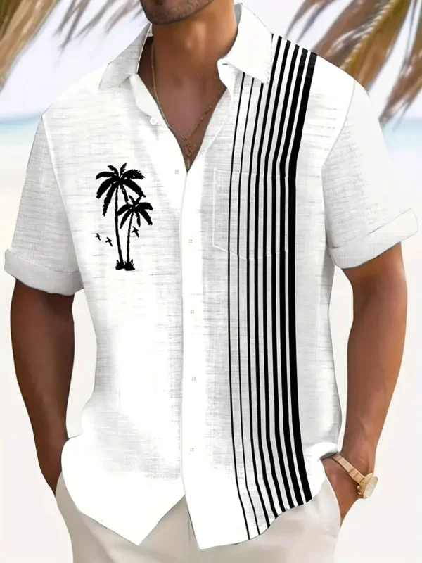Men's Casual Coconut Tree Stripe Print Shirt