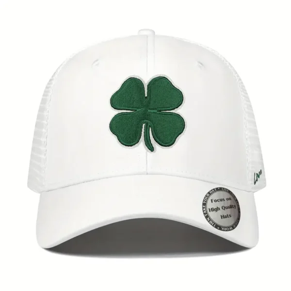 Stylish Baseball Cap with Embroidered Four Leaf Clover